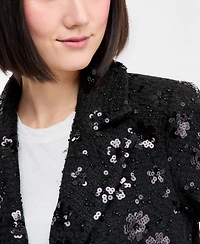 CeCe Women's Sequin Floral Notch-Collar Coat, Created for Macy's