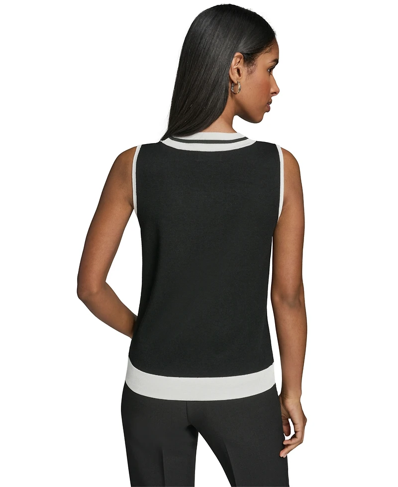 Karl Lagerfeld Paris Petite Scoop-Neck Sleeveless Knit Top with Contrast Trim