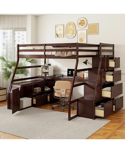 Streamdale Furniture Loft Bed with 7 Drawers 2 Shelves and Desk