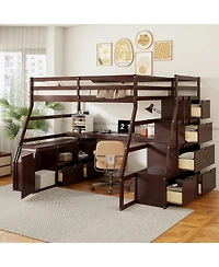 Streamdale Furniture Loft Bed with 7 Drawers 2 Shelves and Desk