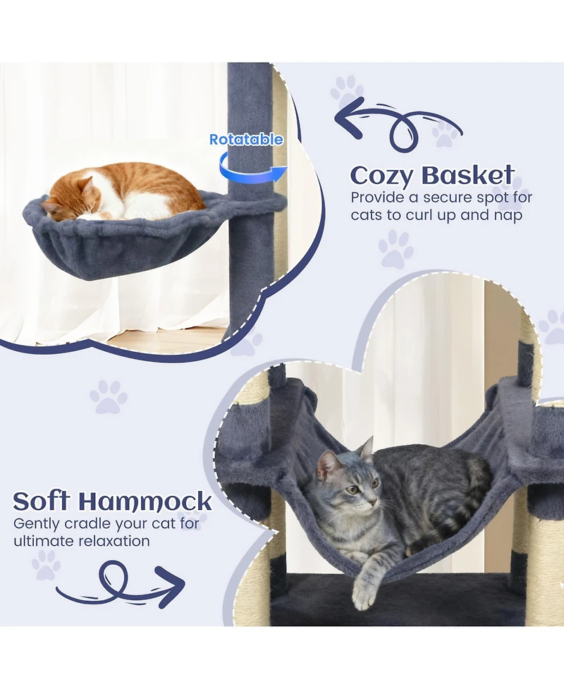 Gymax Tall Cat Tree 2 Condos Sisal Scratching Posts Plush Perch Hammock Basket