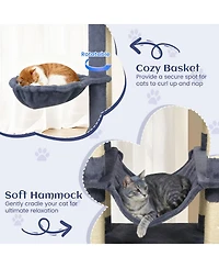 Gymax Tall Cat Tree 2 Condos Sisal Scratching Posts Plush Perch Hammock Basket