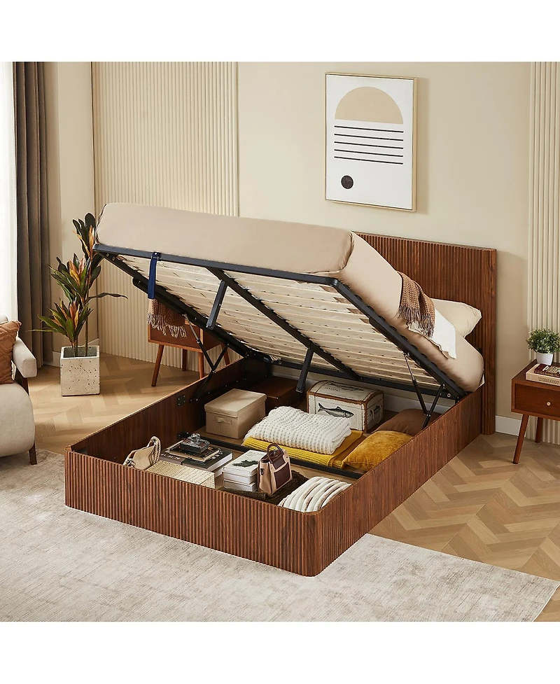 Streamdale Furniture Lift-Up Storage Bed Frame, Curved Wood Design