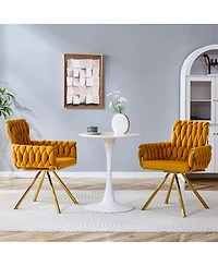 Streamdale Furniture Set of 2 Modern Velvet Braided Dining Chairs with Gold Legs