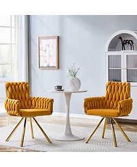Streamdale Furniture Set of 2 Modern Velvet Braided Dining Chairs with Gold Legs