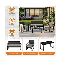 homfan 4 Piece Patio Furniture Set, Pe Rattan Outdoor Rocking Chair Conversation Set with Coffee Table, Wicker Table and Chairs