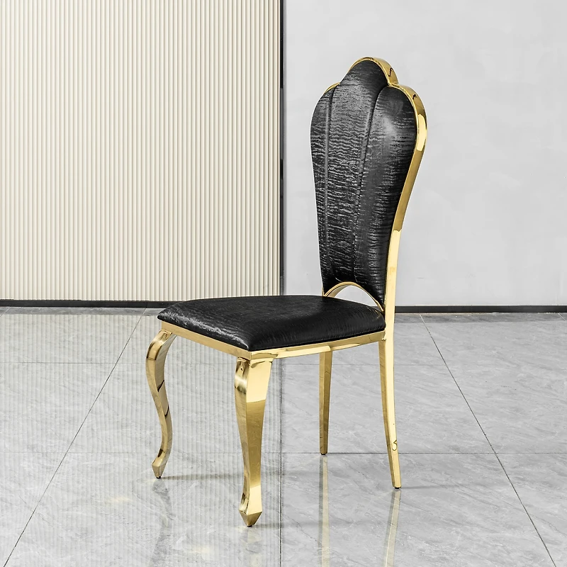 Streamdale Furniture Set of 2 Modern Pu Leather Dining Chairs with Gold Stainless Steel Legs