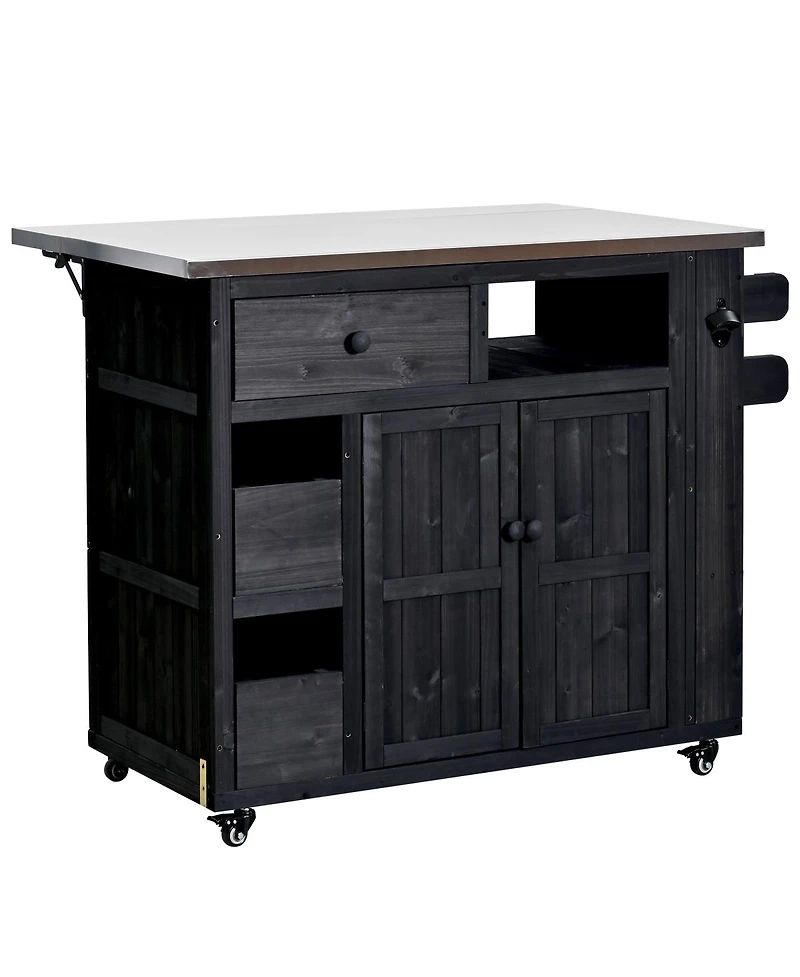 Streamdale Furniture Outdoor Extendable Stainless Steel Top Kitchen Island And Grill Cart