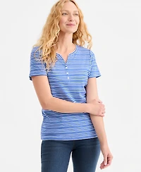 Style & Co Women's Printed Short-Sleeve Henley Top, Macy's Exclusive
