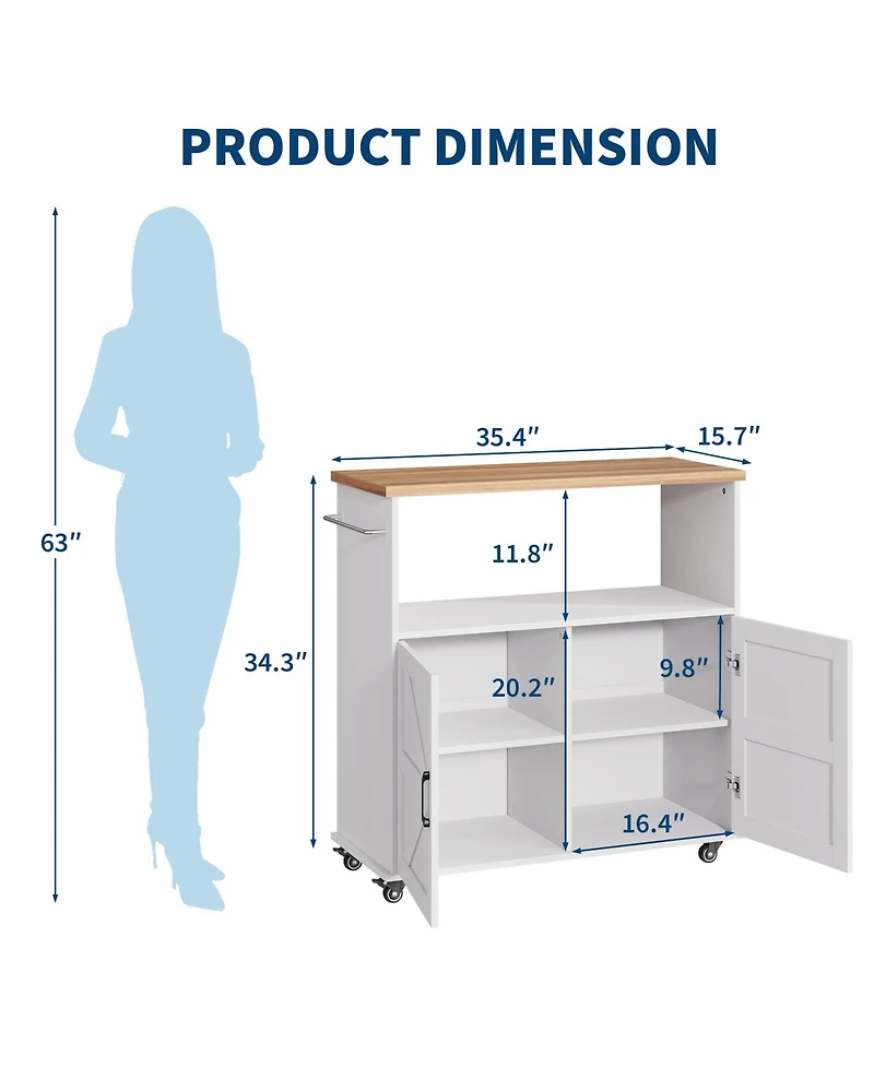 gaomon Rolling Kitchen Island with Storage Cabinet, Kitchen Cart, Portable Mobile Kitchen Island with Towel Rack for Kitchen, Dining Room