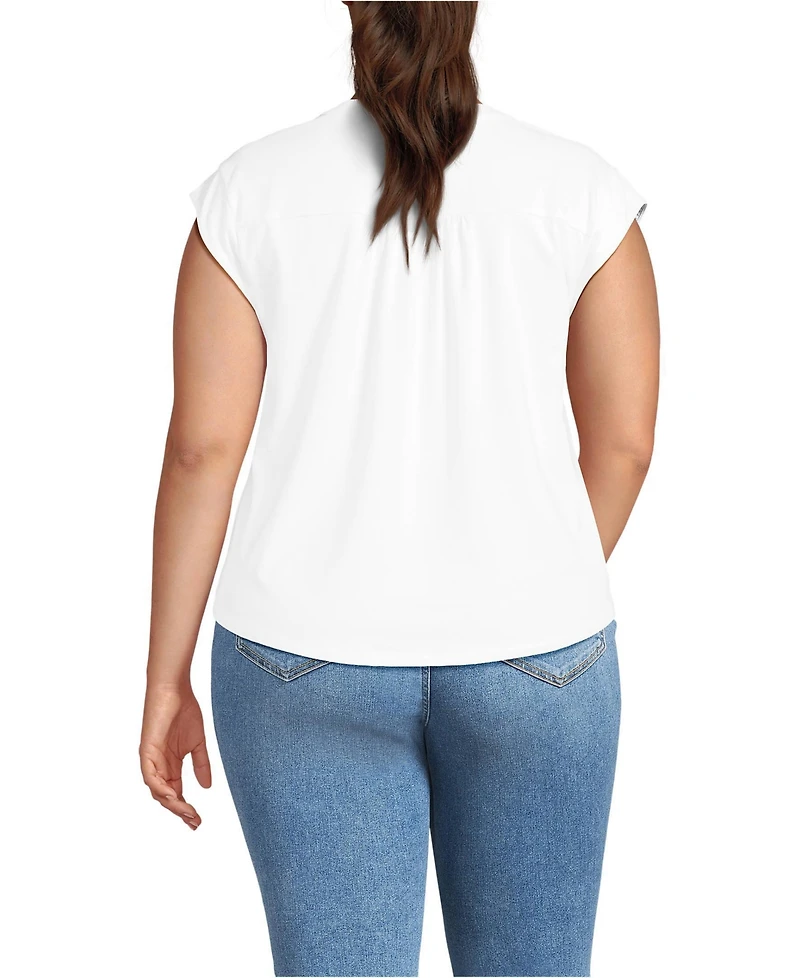 Lands' End Plus Size Cap Sleeve Lightweight Jersey Lace Shoulder Tee