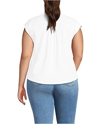 Lands' End Plus Size Cap Sleeve Lightweight Jersey Lace Shoulder Tee