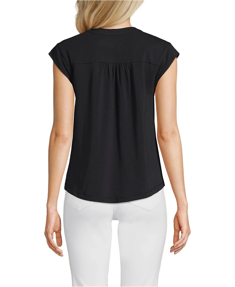 Lands' End Women's Cap Sleeve Lightweight Jersey Lace Shoulder Tee
