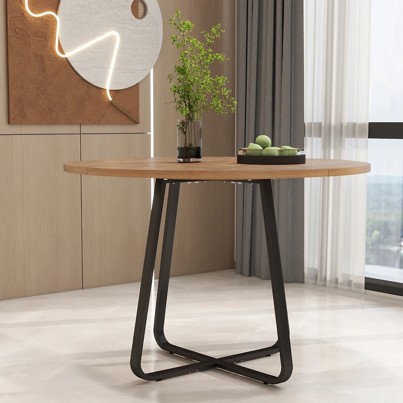 Streamdale Furniture Round Modern Dining Table with X-Shaped Metal Base for 4-6 People