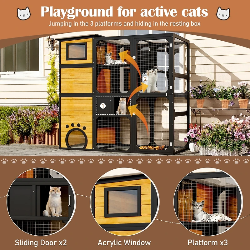 Streamdale Furniture 4-Tier Weatherproof Outdoor Catio with Platforms and Resting Rooms