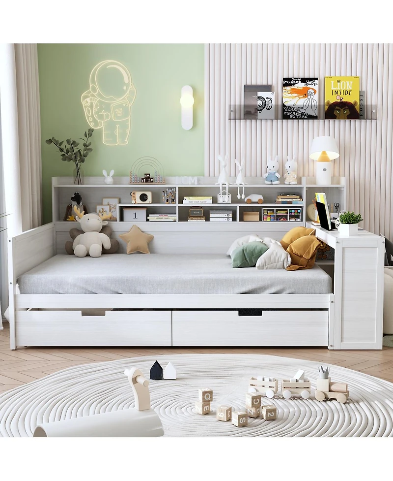 Streamdale Furniture Wooden Daybed with Storage Shelves, Drawers