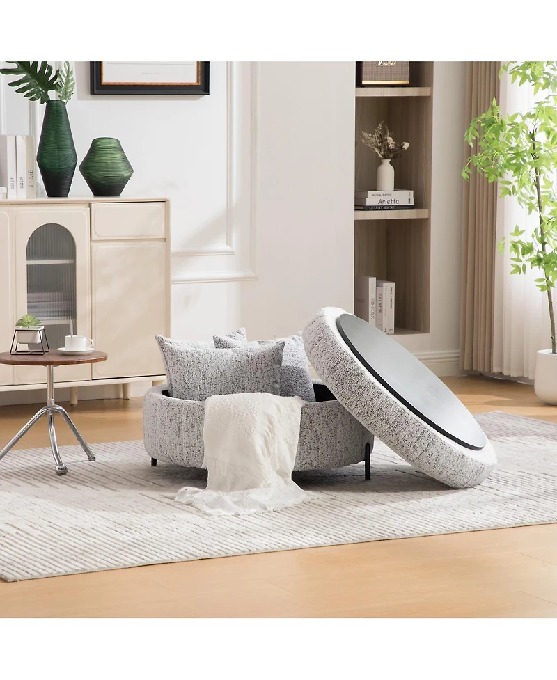 Streamdale Furniture Round Upholstered Storage Ottoman with Reversible Lid