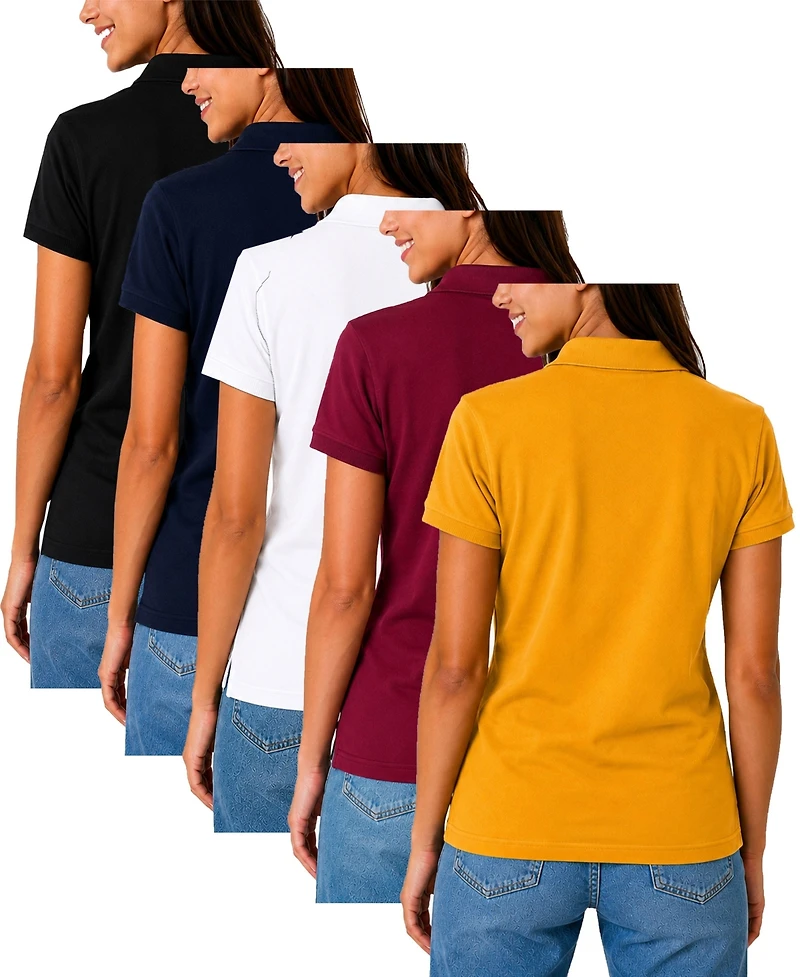 Galaxy by Harvic Women's Short Sleeve School Uniform Pique Polo Shirt-5 Pack