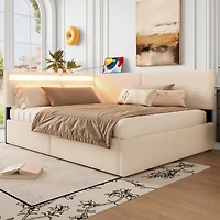 Streamdale Furniture Full Size Boucle Cloud Bed Frame with Storage, Led Lights and Usb