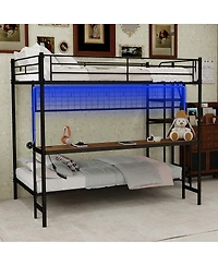 Streamdale Furniture Metal Bunk Bed with Desk and Led Lights