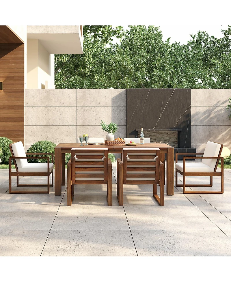 Streamdale Furniture 7-Piece Outdoor Patio Dining Set with Umbrella Hole and Cushions