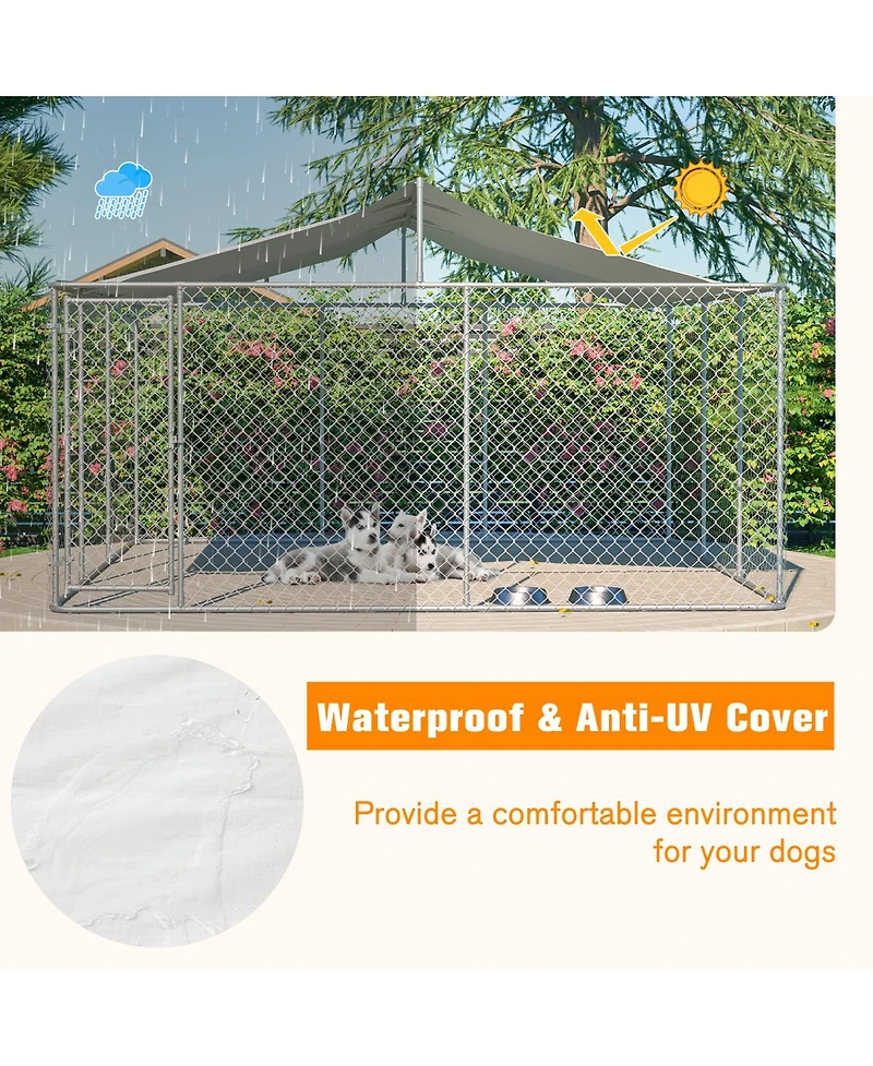 Streamdale Furniture Heavy Duty 14.8x14.8ft Galvanized Chain Link Dog Kennel with Waterproof Cover