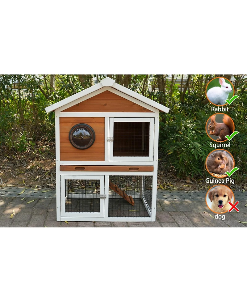 Streamdale Furniture 2-Tier Wooden Rabbit Hutch with Waterproof Roof and Pull-Out Tray
