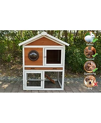 Streamdale Furniture 2-Tier Wooden Rabbit Hutch with Waterproof Roof and Pull-Out Tray