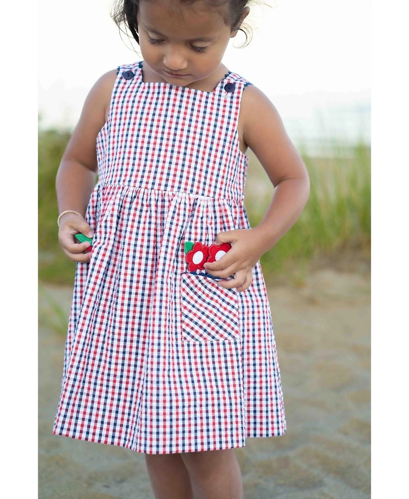 Florence Eiseman Little Girl Plaid Seersucker Dress With Flowers