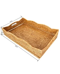 Artifacts Trading Company Rattan Scallop Rectangular Tray with Glass Insert