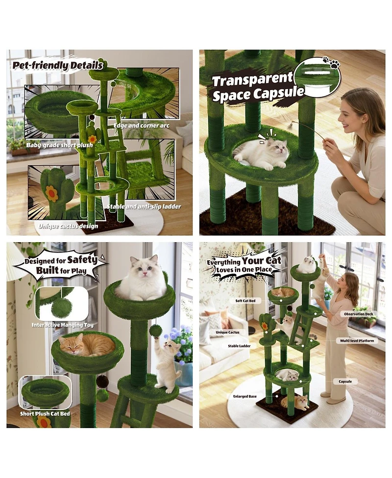 6thdruple Cactus Cat House Tower Multi-Level Tree with Capsule, Perches and Sisal Posts
