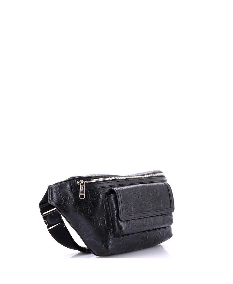 Pre-Owned Gucci Front Pocket Belt Bag Gg Embossed Perforated Leather