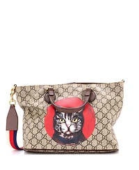 Pre-Owned Gucci Small Convertible Soft Tote Mystic Cat Print Gg Coated Canvas
