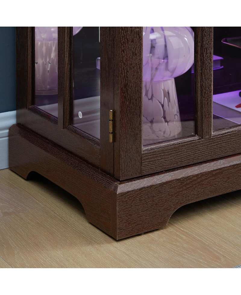 Streamdale Furniture Cherry Led Curio Cabinet with Glass Doors and Adjustable Shelves