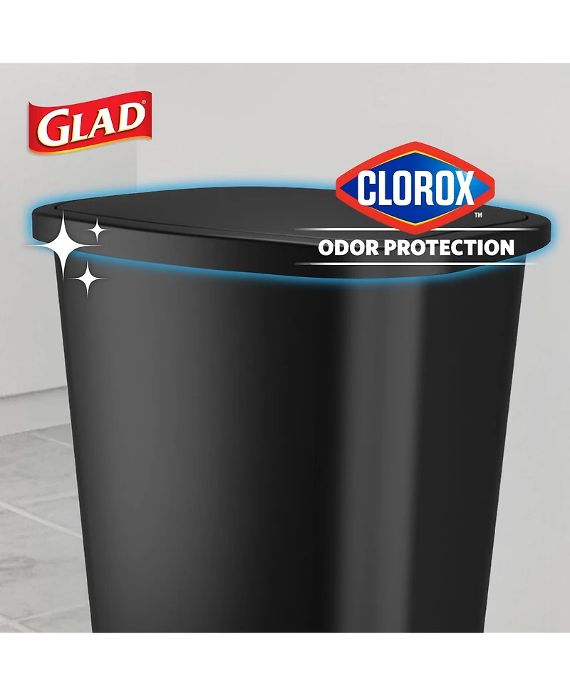 Glad Trash Can with Lid, Stainless Foot Pedal and Garbage Bag Rings, 20 Gal, Black
