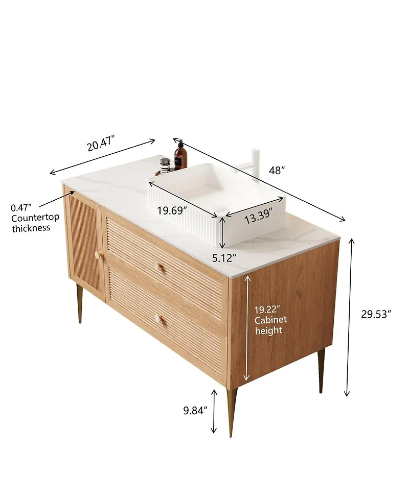 Sillysis Modern Bathroom Vanity with Rectangular Ceramic Sink, Oak Striped Texture, 2 Drawers and 1 Door