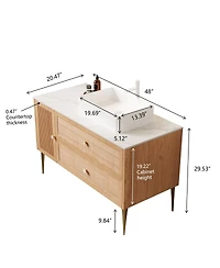 Sillysis Modern Bathroom Vanity with Rectangular Ceramic Sink, Oak Striped Texture, 2 Drawers and 1 Door