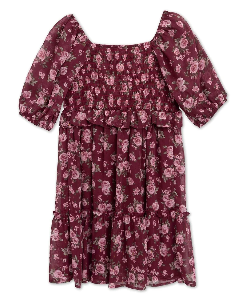 Speechless Girls' 7-16 Puff-Sleeve Tiered Knee Dress