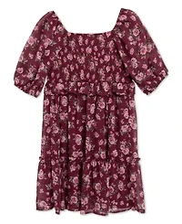 Speechless Girls' 7-16 Puff-Sleeve Tiered Knee Dress
