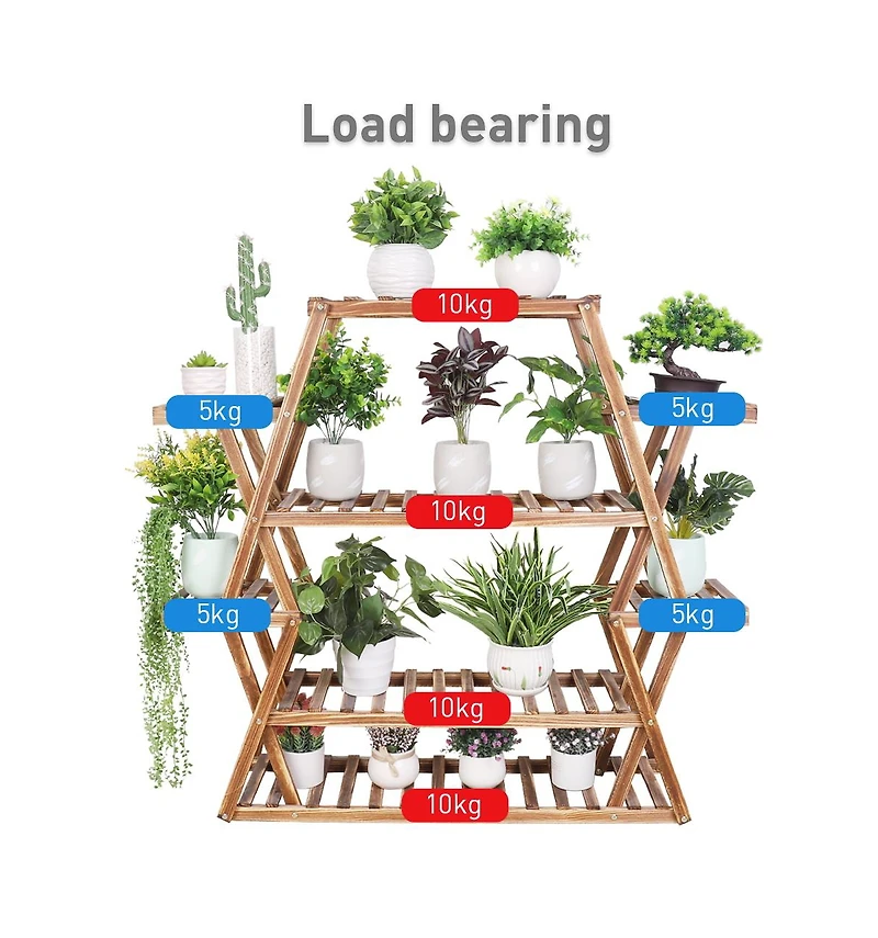 Unho Multi-Tier Solid Pine Plant Stand, Sturdy Triangular Stable Decorative Flower Rack for Home Decor