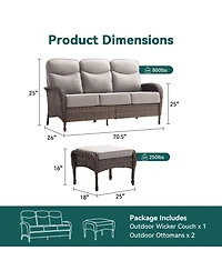 Pocassy Pieces Patio Furniture Set All-Weather Outdoor Wicker Conversation Sofa Seating with Cushion and Ottoman for Porch