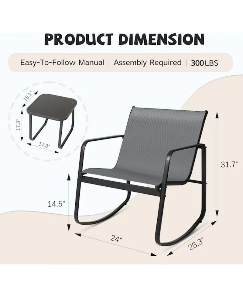 Yiortwo Piece Outdoor Patio Furniture Set Steel Textilene Chair Set with Table