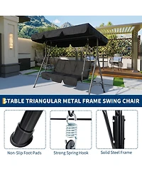 homfan 3-Seat Patio Swing, Outdoor Porch Chair with Adjustable Canopy and Armrests, Breathable Textilene Seat Backrest, Swing Bench for Garden