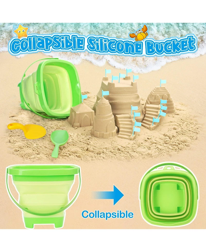 Gnuadz Collapsible Beach Toys Foldable Sand Bucket Shovels Set Mesh Bag Castle Building Kit Sandbox Travel Kids