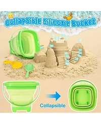 Gnuadz Collapsible Beach Toys Foldable Sand Bucket Shovels Set Mesh Bag Castle Building Kit Sandbox Travel Kids