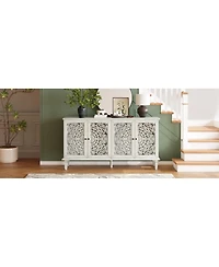 Streamdale Furniture 60inch Antique Buffet Cabinet - Floral Carvings, Adjustable Shelves