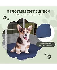 Gymax Wicker Dog House Weather-Resistant Raised Rattan Pet Bed w/ Detachable Cushion