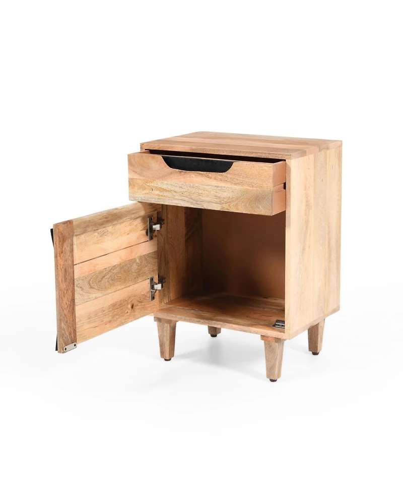 Rainsken Modern Nightstand, Wood Bedside Table with Drawer, Storage Cabinet and Cut Out Handles Design for Bedroom