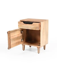 Rainsken Modern Nightstand, Wood Bedside Table with Drawer, Storage Cabinet and Cut Out Handles Design for Bedroom