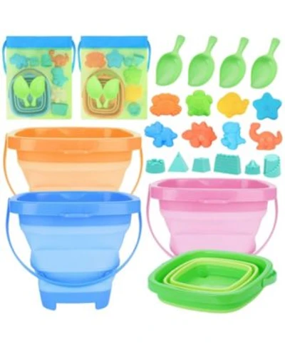 Gnuadz Collapsible Beach Toys Foldable Sand Buckets Shovels Set Silicone Pails Travel Molds